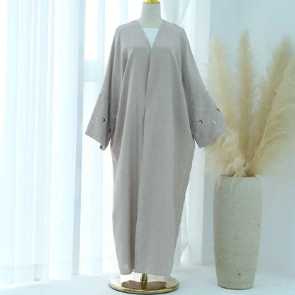 Robe Abaya ouverte avec cardigan brodé de lune