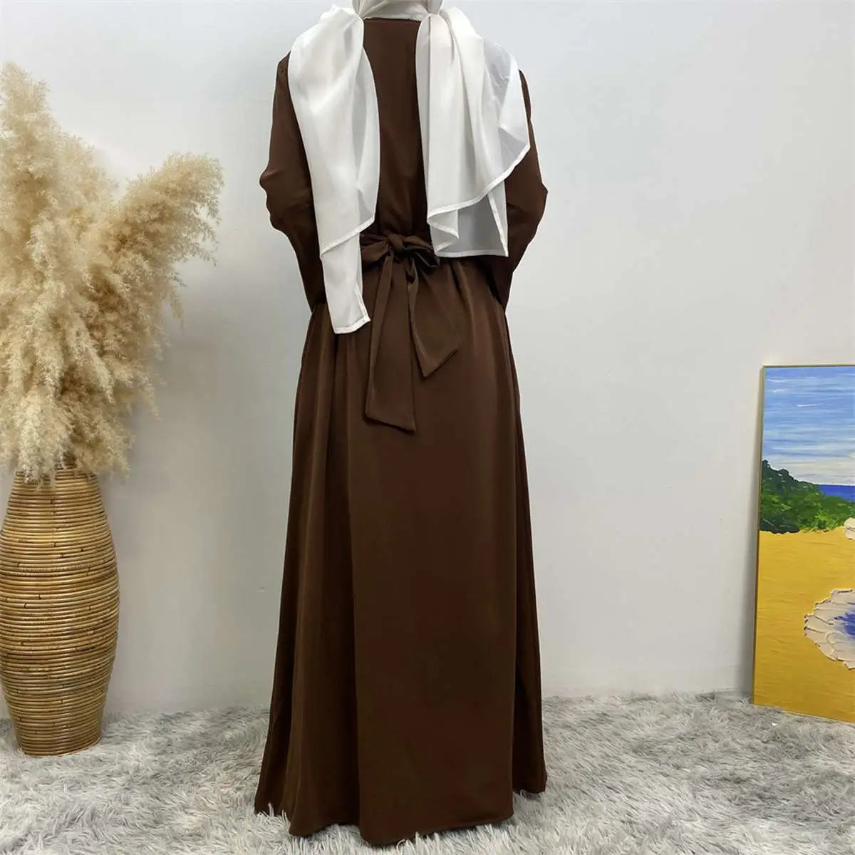 Robe Abaya ouverte Nida avec poche et strass Hotfix
