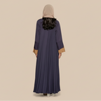 Robe Abaya ouverte pour femme - Plissée - Satin velours - Gris - #25171