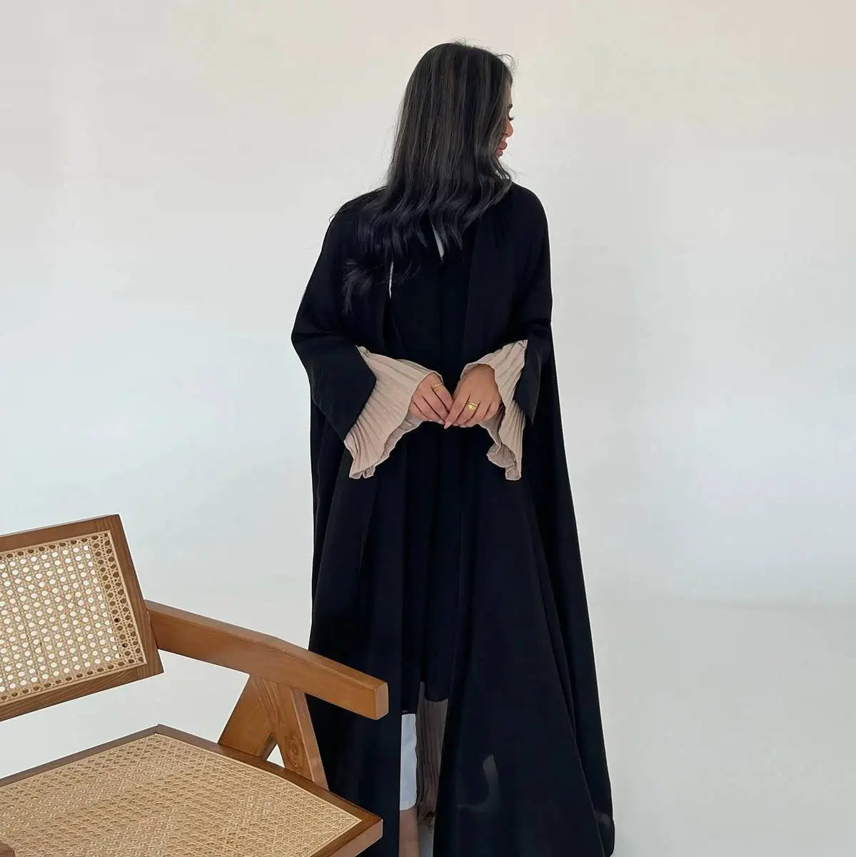 Pleated Wrinkle Cardigan Open Abaya Dress #25185