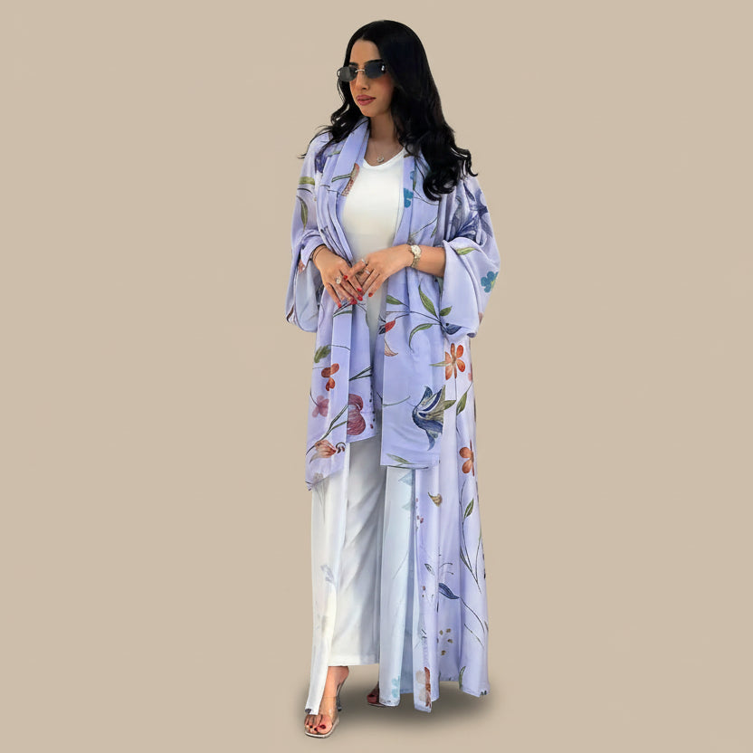 Muslim Women Printed Cardigan Open Abaya Dress With Matching Hijab #25252