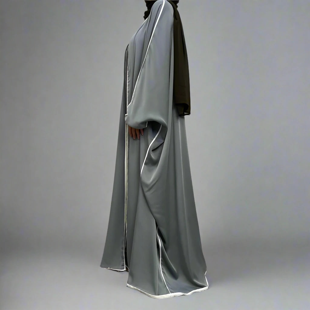 Cardigan en satin à manches chauve-souris, robe ouverte Farasha Abaya pour femmes musulmanes