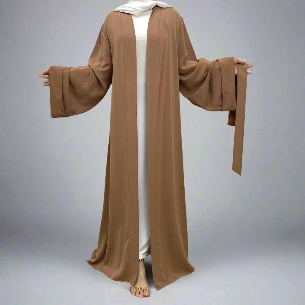 Robe Abaya ouverte en tissu Broken Twil pour femmes musulmanes avec poche