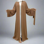 Robe Abaya ouverte en tissu Broken Twil pour femmes musulmanes avec poche
