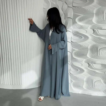 Robe Abaya ouverte en satin avec cardigan #25218