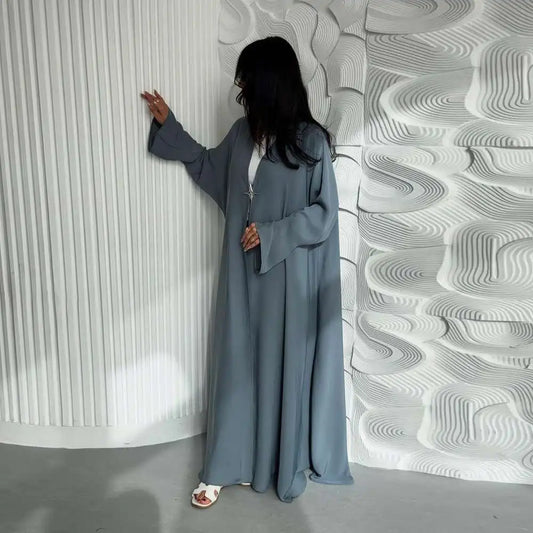 Robe Abaya ouverte en satin avec cardigan #25218