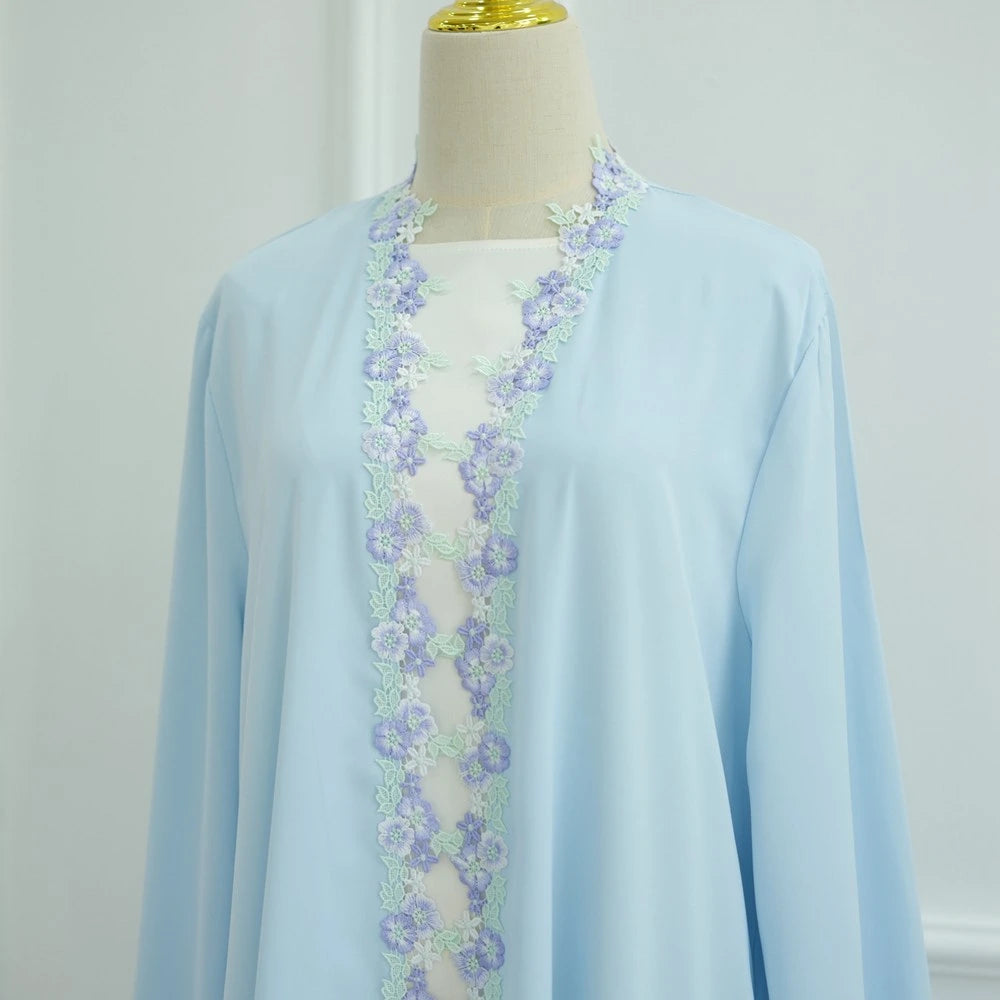 Robe Abaya ouverte Nida brodée de fleurs #251079