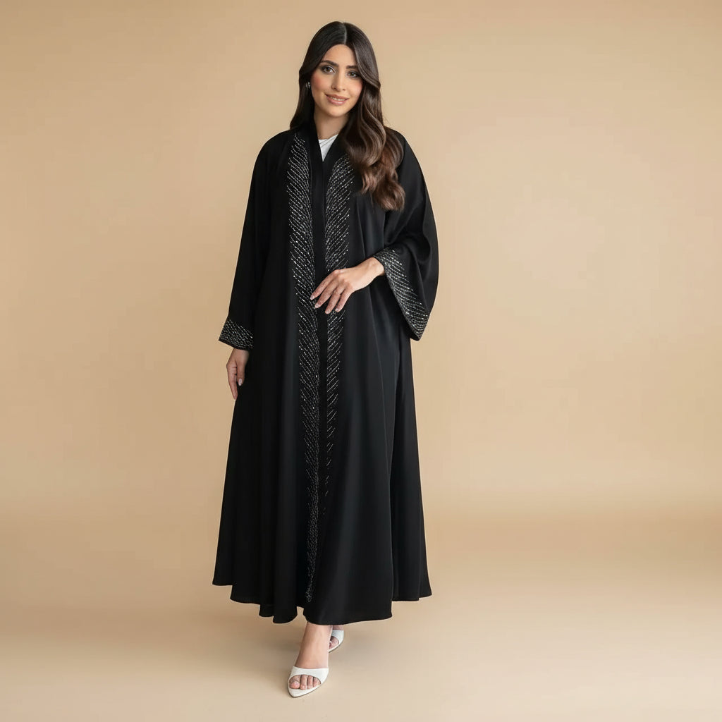 Muslim Women Hotfix Rhinestones Cardigan Open Abaya Dress #25251