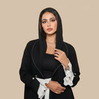 Robe Abaya ouverte en cardigan - Manches plissées - Noir - #25170