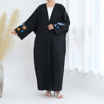 Magnifique robe abaya ouverte en cardigan brodé #24876