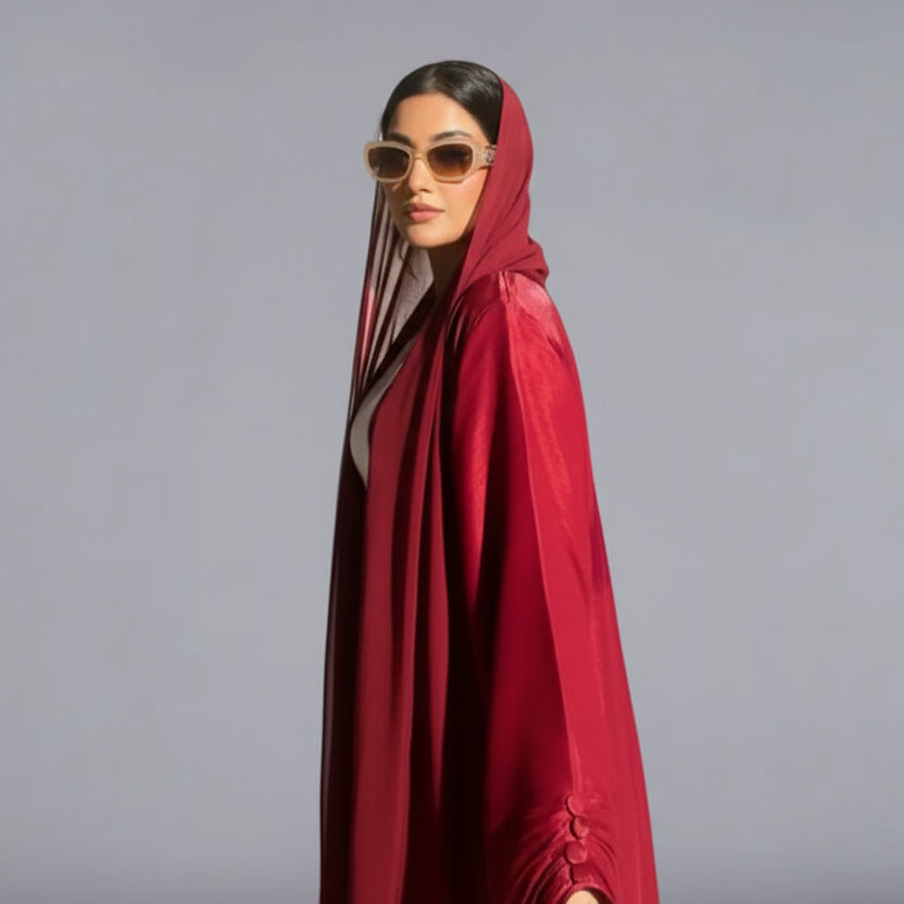 Robe Abaya ouverte en satin brillant