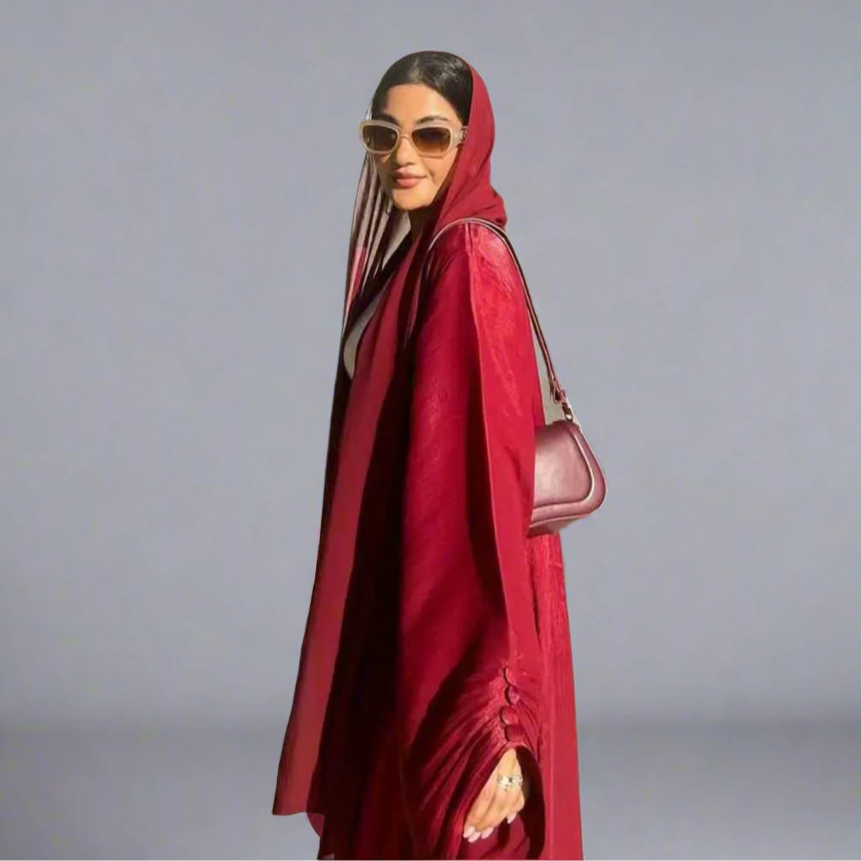 Bright Satin Cardigan Open Abaya Dress