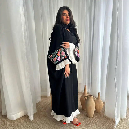 Robe Abaya ouverte en cardigan arabe brodé de Dubaï #25219