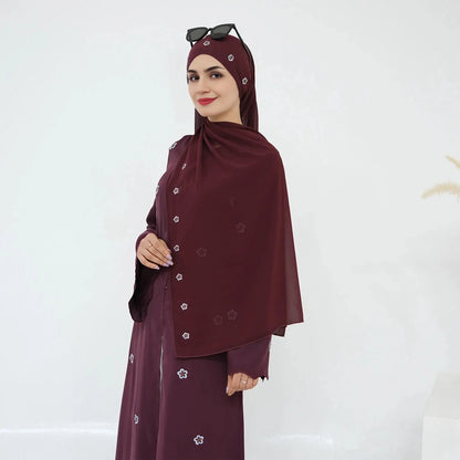 Robe Abaya ouverte brodée de luxe avec hijab assorti #251027