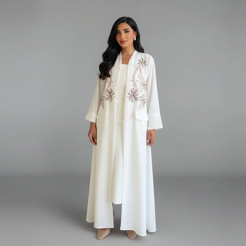 Robe Abaya ouverte avec cardigan brodé #25172