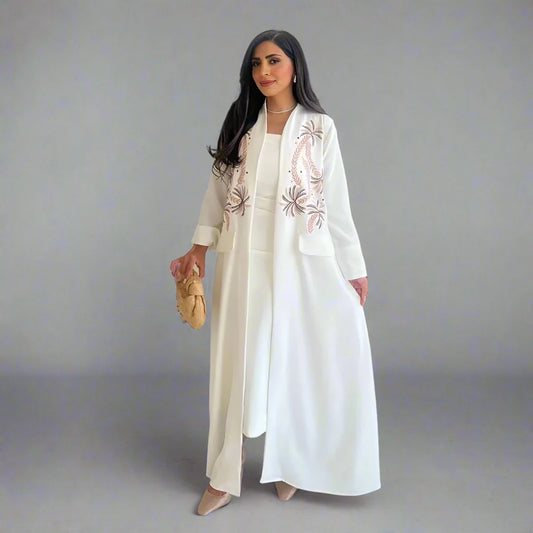 Robe Abaya ouverte avec cardigan brodé #25172