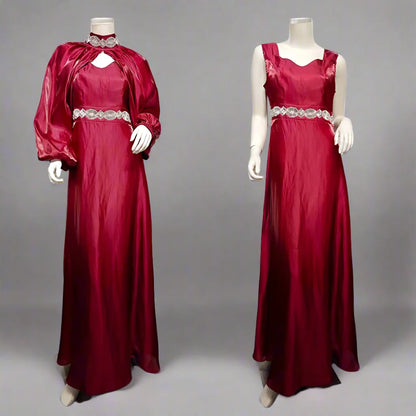 Robe Abaya en satin 2 pièces avec strass thermocollants et nuisette intérieure sans manches