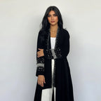 Avec Hijab Hotfix Strass Perles Cardigan Ouvert Robe Abaya