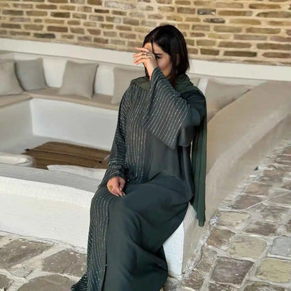 Robe Abaya ouverte avec cardigan à boutons dissimulés #25186