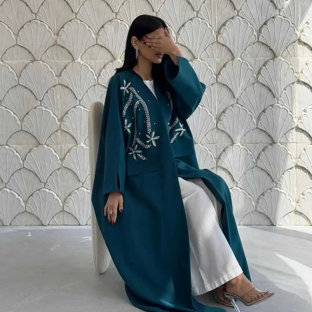 Robe Abaya ouverte avec cardigan brodé #25213