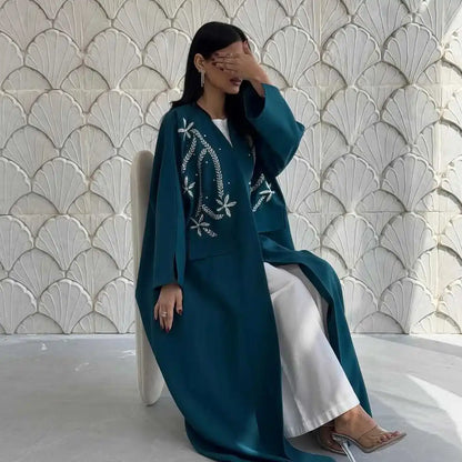 Robe Abaya ouverte avec cardigan brodé #25213