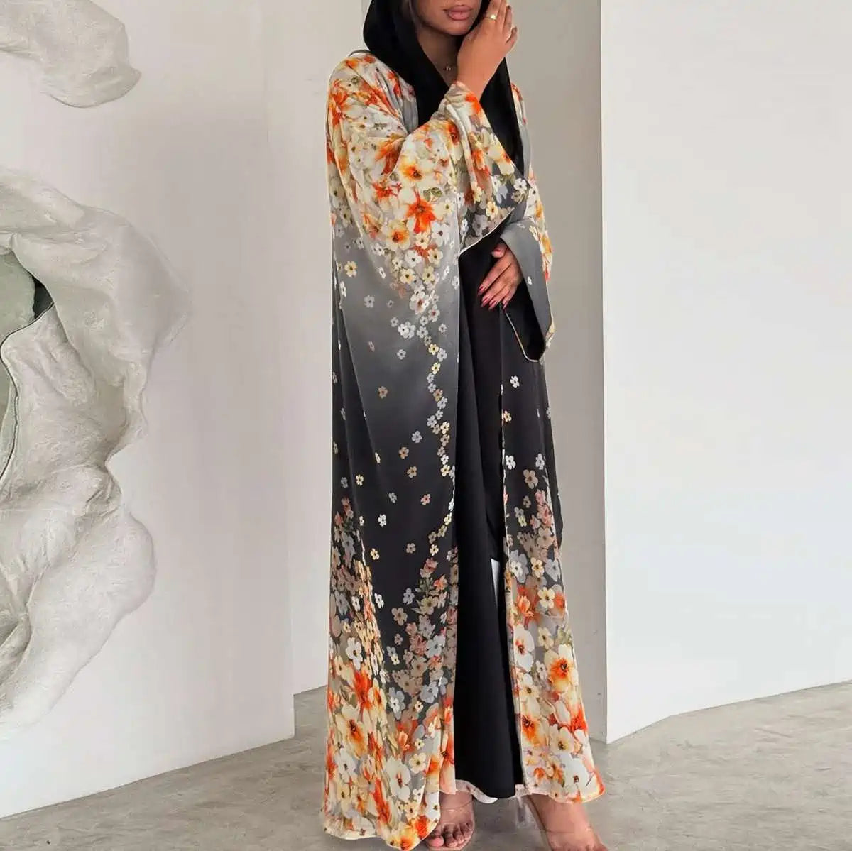 Robe Abaya ouverte en cardigan - Imprimée - Mousseline - #25203
