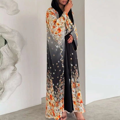 Robe Abaya ouverte en cardigan - Imprimée - Mousseline - #25203