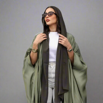 Robe Abaya ouverte à manches chauve-souris et cardigan Farasha de mode modeste