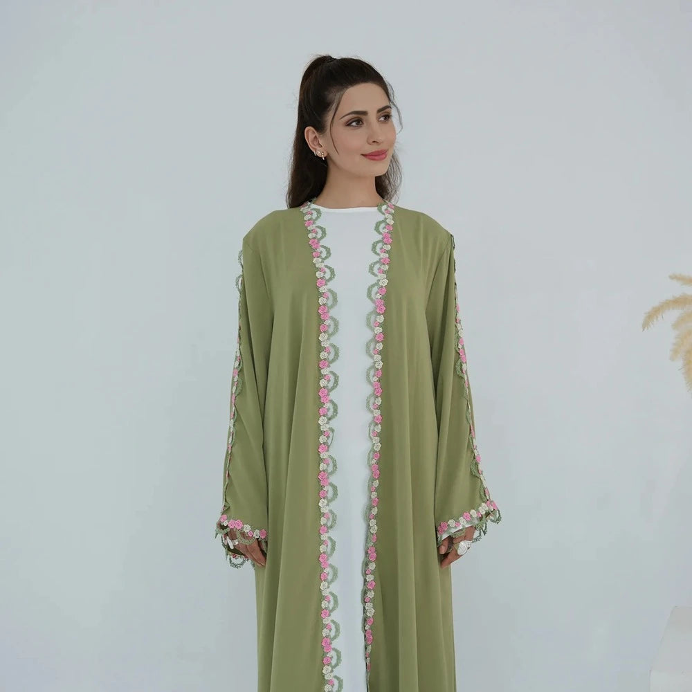 Robe Abaya ouverte Nida brodée de fleurs #251079