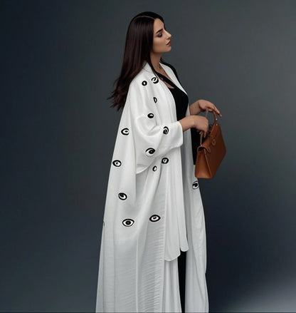 Robe abaya ouverte avec cardigan brodé Evil Eye #25173