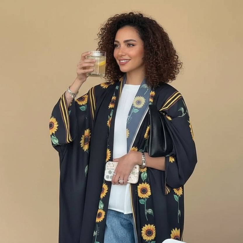 Muslim Women Printed Cardigan Open Abaya Dress With Matching Hijab #25254