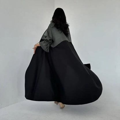 Cardigan Open Abaya Dress - Belted Cuff - Black