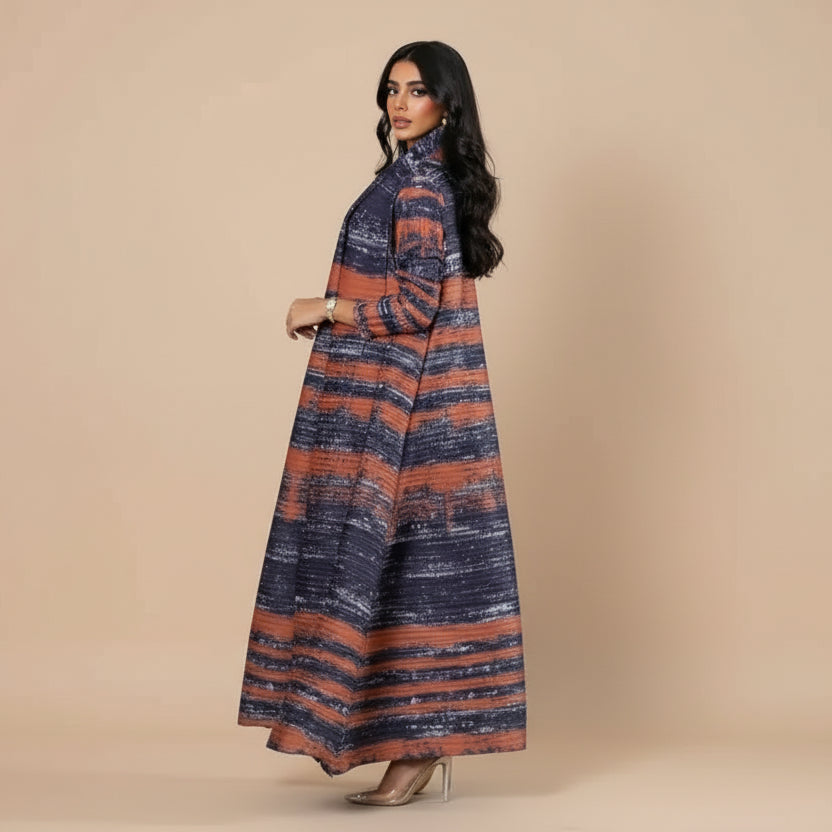 Robe Abaya ouverte à manches plissées et imprimé cardigan #25175