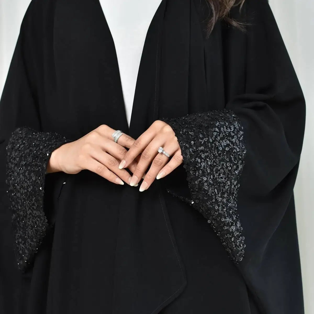 Robe Abaya ouverte à paillettes et poignets Cadigan #24167