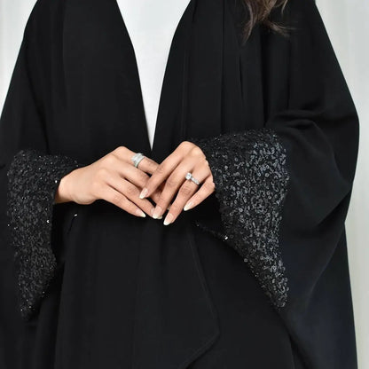 Robe Abaya ouverte à paillettes et poignets Cadigan #24167