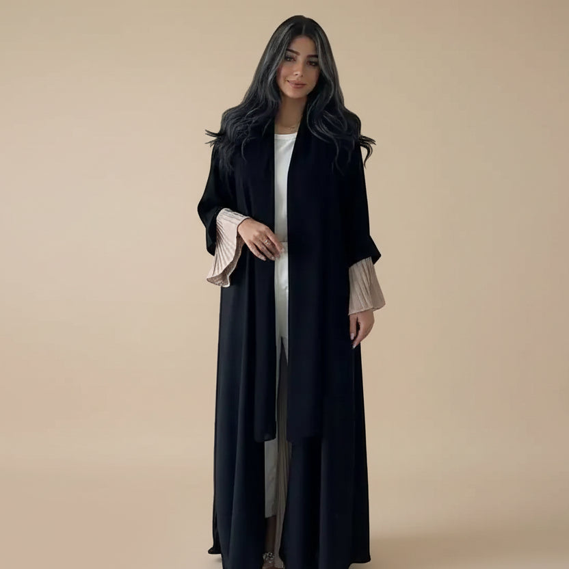 Robe Abaya ouverte en cardigan plissé et froissé #25185