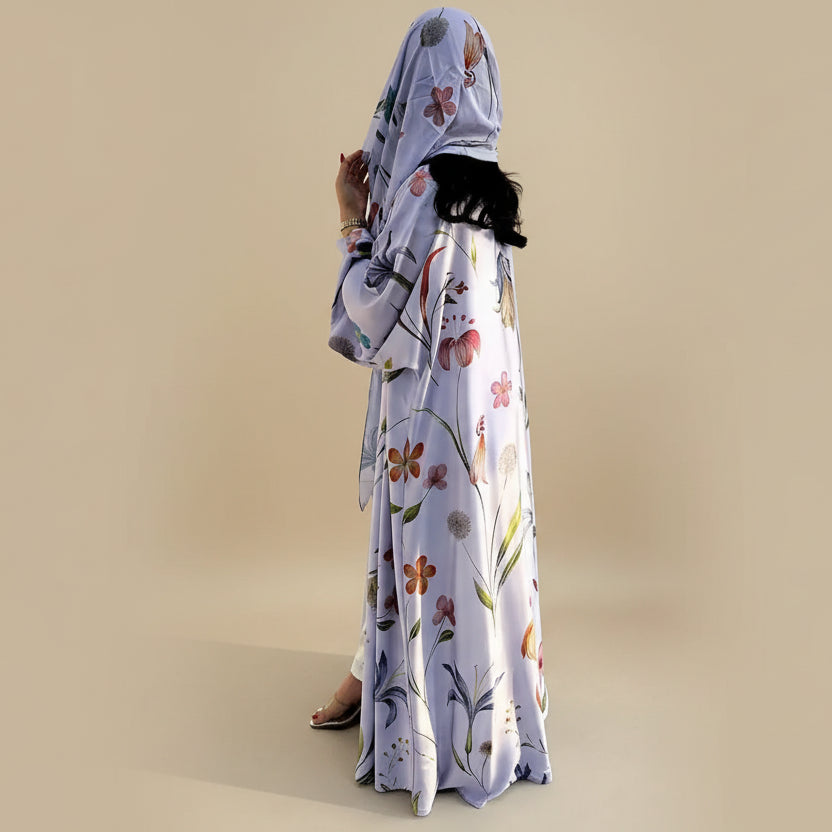 Muslim Women Printed Cardigan Open Abaya Dress With Matching Hijab #25252