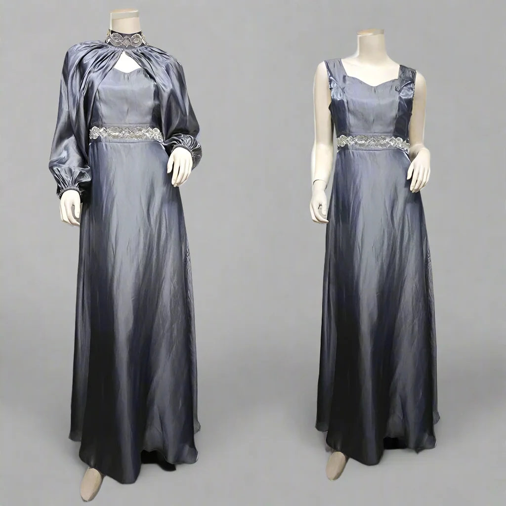 Robe Abaya en satin 2 pièces avec strass thermocollants et nuisette intérieure sans manches