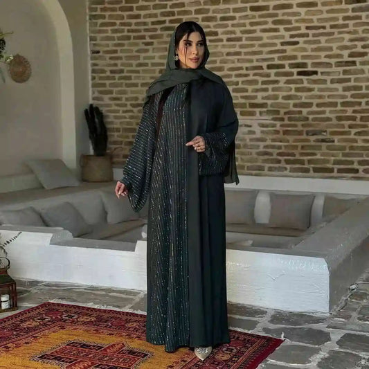 Robe Abaya ouverte avec cardigan à boutons dissimulés #25186