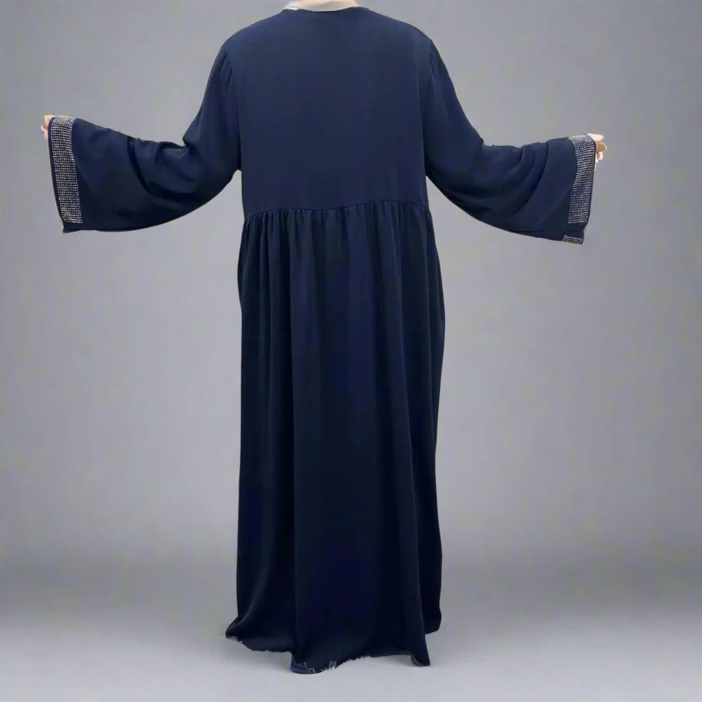 Robe Abaya ouverte en cardigan avec perles strass Hotfix pour femmes musulmanes