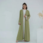 Flower Embroidery Nida Open Abaya Dress #251079