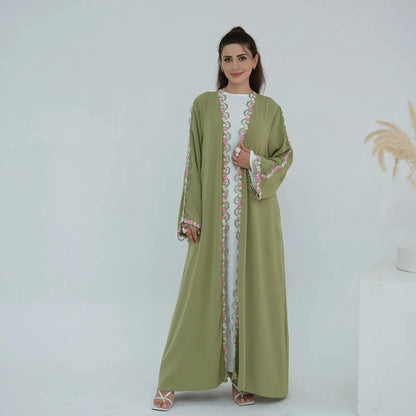 Robe Abaya ouverte Nida brodée de fleurs #251079