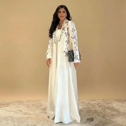 Muslim Women Embroidery Cardigan Open Abaya Dress #25241