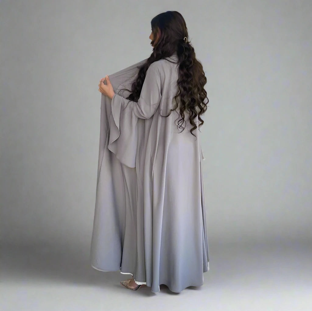 Robe Abaya ouverte à manches volantées pour femmes musulmanes