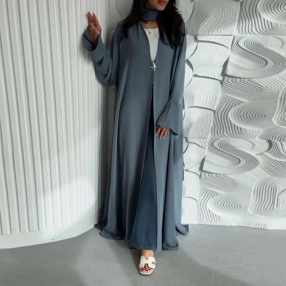 Robe Abaya ouverte en satin avec cardigan #25218