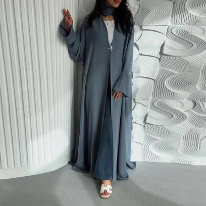 Robe Abaya ouverte en satin avec cardigan #25218
