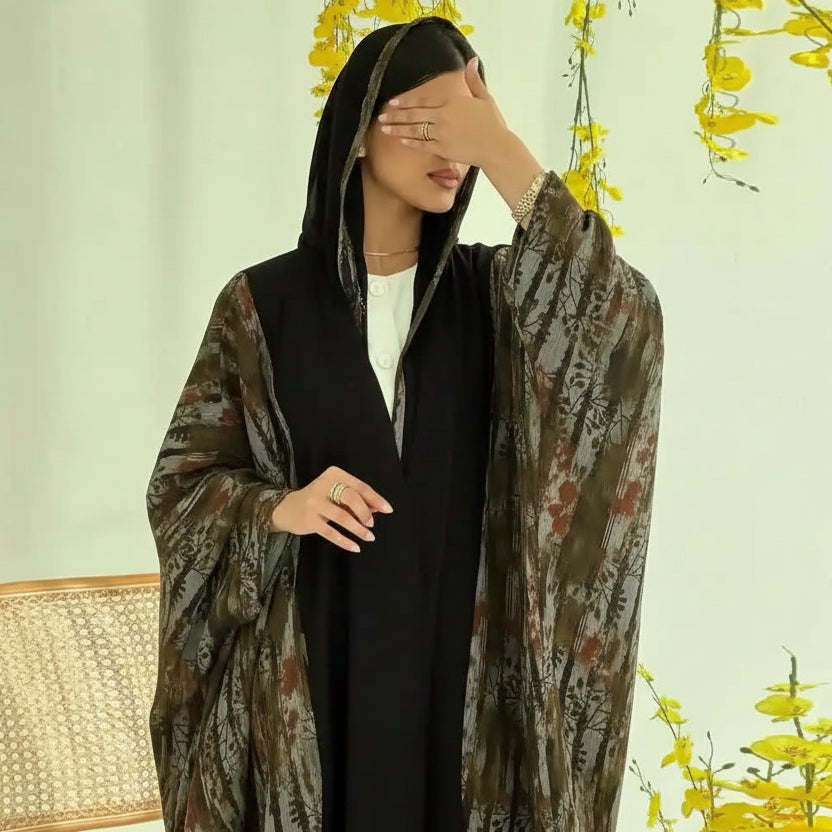 Muslim Women Open Abaya Dress With Matching Hijab #25243