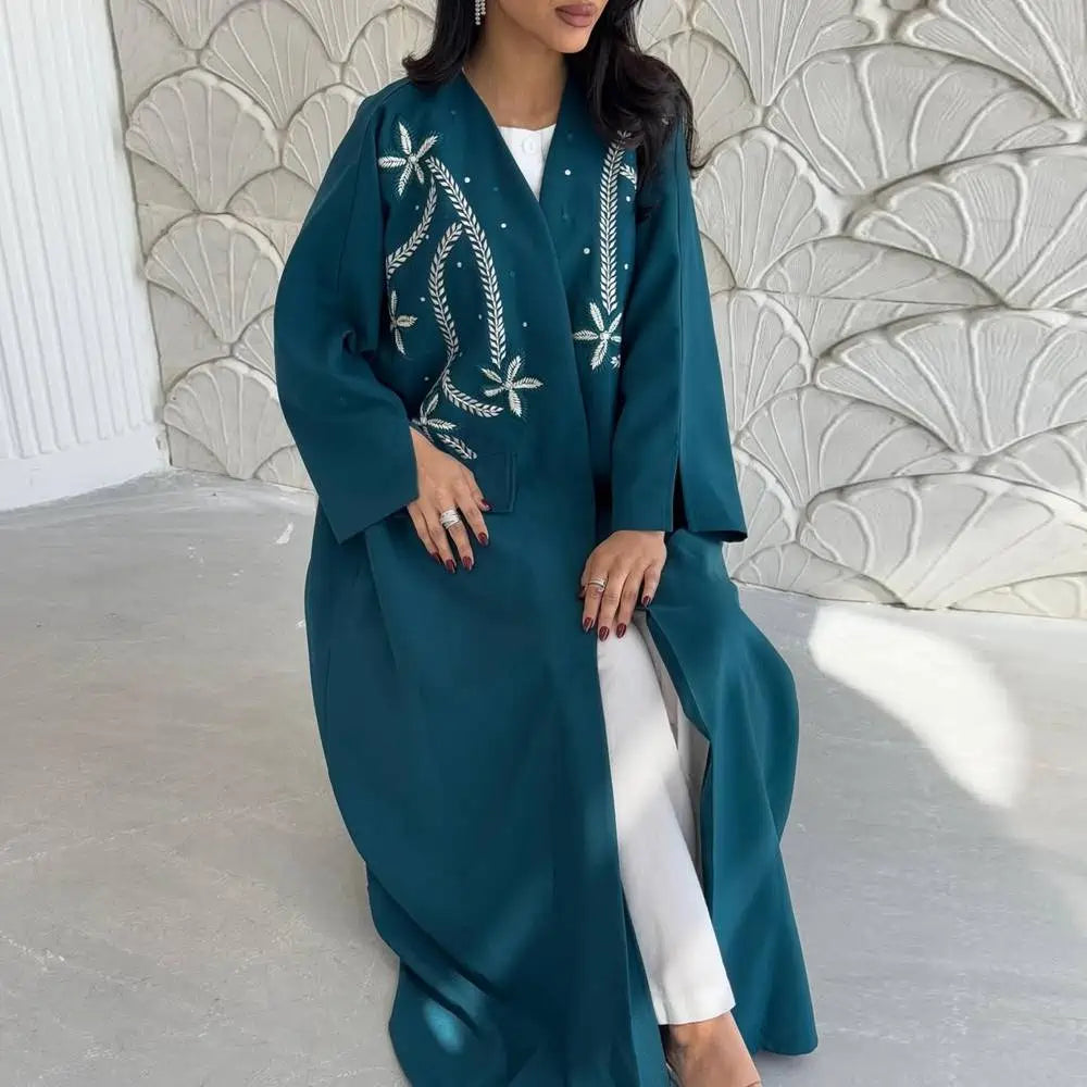 Robe Abaya ouverte avec cardigan brodé #25213