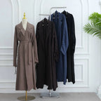 Muslim Women Tailored Collar Open Abaya Dress #251097