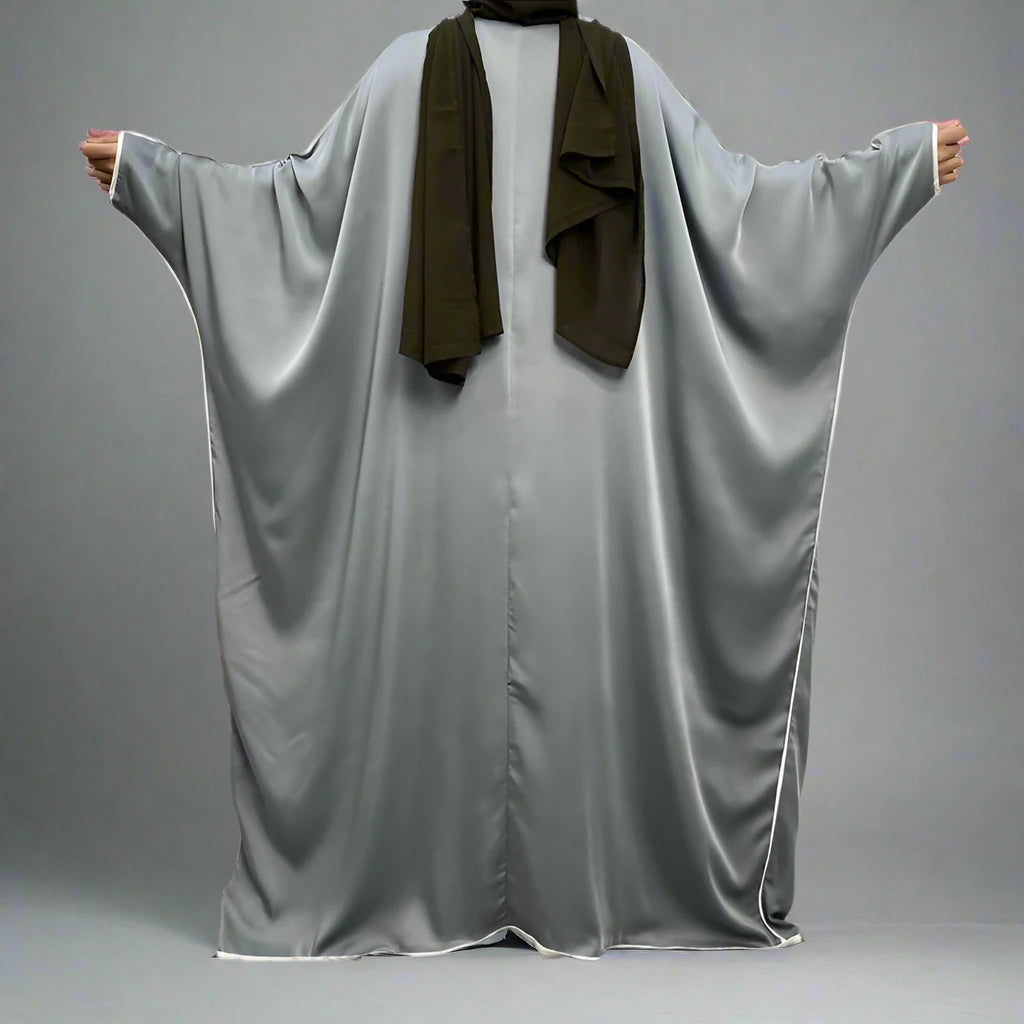 Cardigan en satin à manches chauve-souris, robe ouverte Farasha Abaya pour femmes musulmanes
